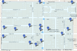 View walking tour map of historic buildings in Laurel Park - Sarasota Florida